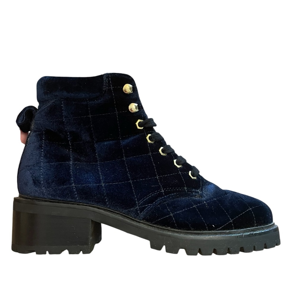 SANDRO Paris Aron Blue Quilted Velvet Combat Hiker Boots - Picture 5 of 15